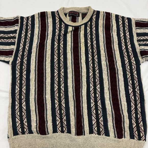 Vintage Jantzen Mens XL Knit Sweater Red Green Blue Stripes Grandpa 90s Pattern - Picture 4 of 9